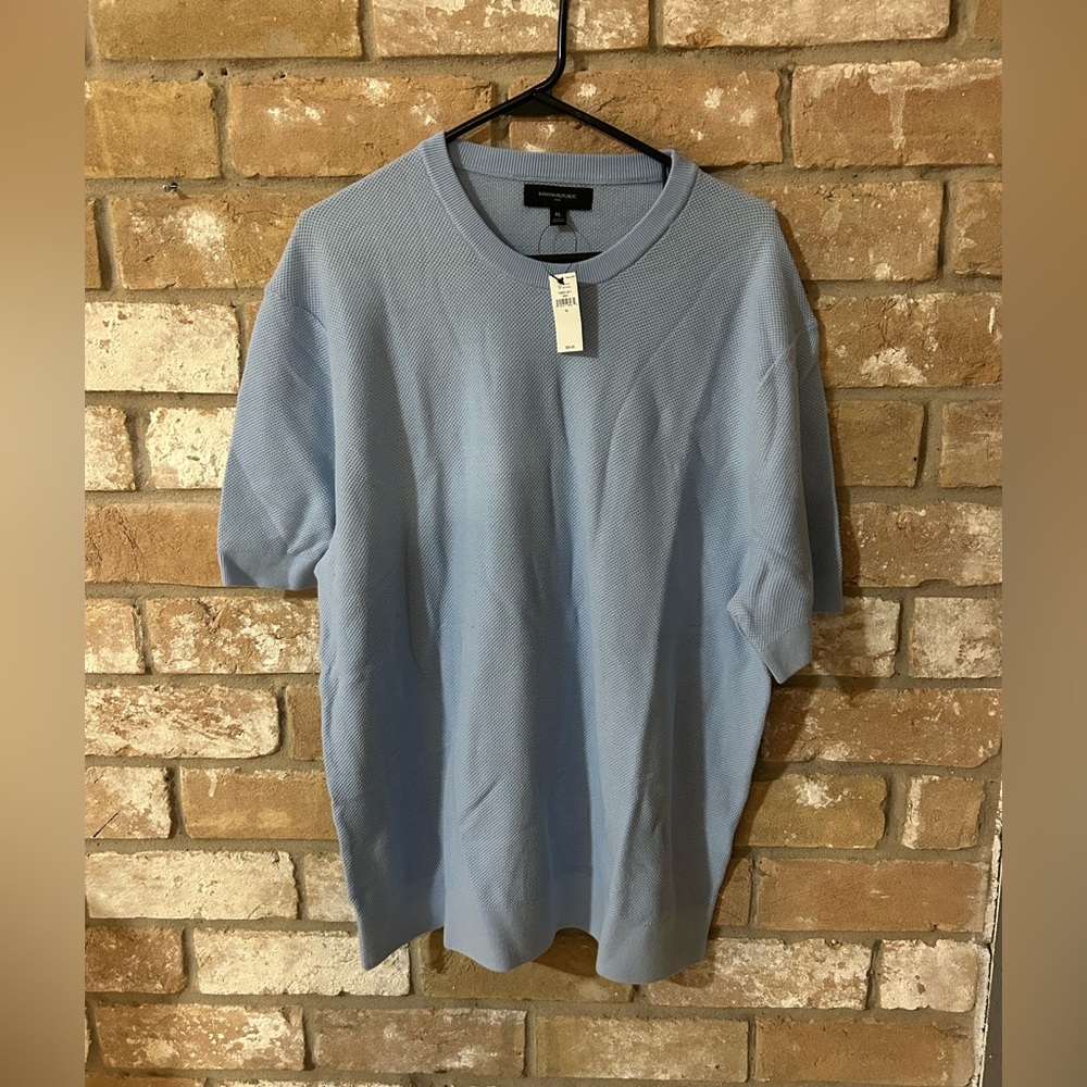NWT Banana Republic Textured Knit Short Sleeve Sweater Blue Size XL